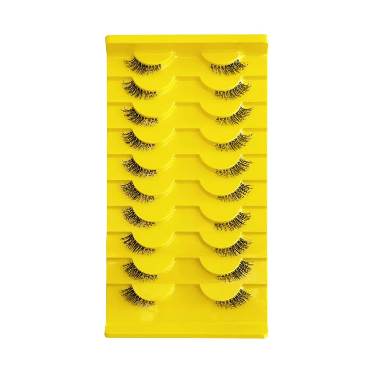 10 Pairs Half Lashes Cat Eye with Clear Band – Natural Look Transparent Strip Demi Eyelashes, Synthetic Fiber 3/4 Corner Lashes in Yellow Tray, Reusable